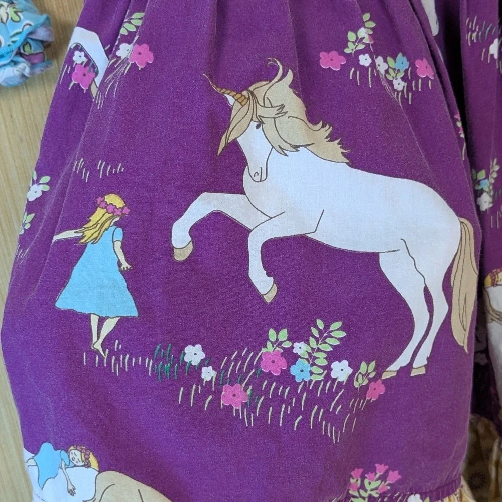 Eleanor Rose Girls‎ Unicorn Whimsical Floral Dress Purple Blue 6-7 Long Sleeve